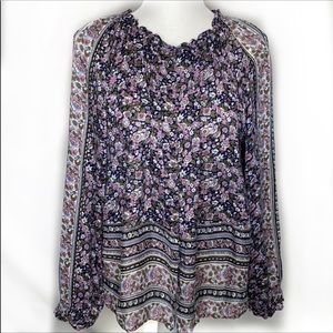 Lucky brand floral print long sleeve blous…